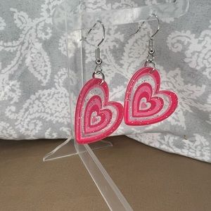 Super Cute Pink Glitter Heart Drop Earrings